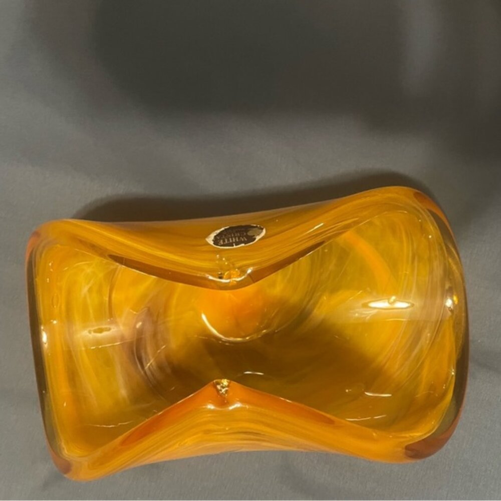 Genuine Murano Art Glass Bowl Fiery Amber Fire Italy by White e